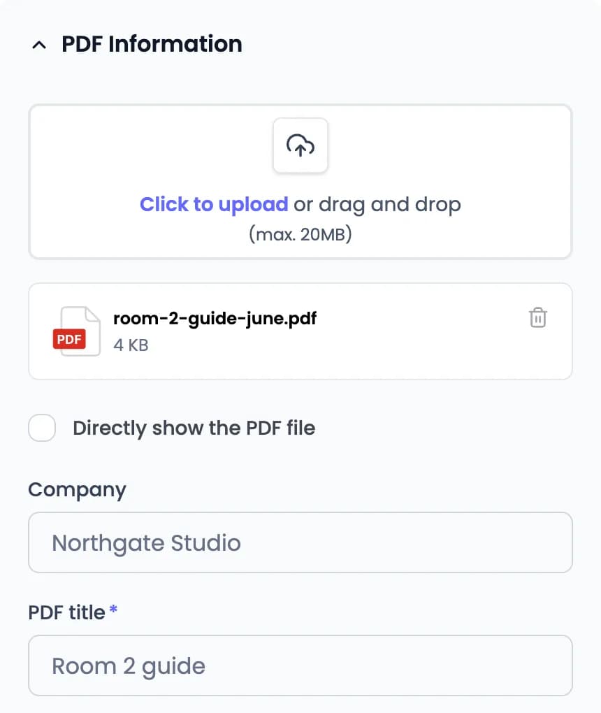 PDF Information in the PDF editor with room-2-guide-june.pdf uploaded, company Northgate Studio and PDF title Room 2 guide