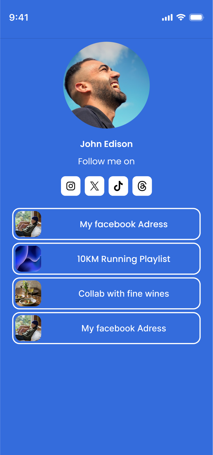 List of links qr code with interactive menu.